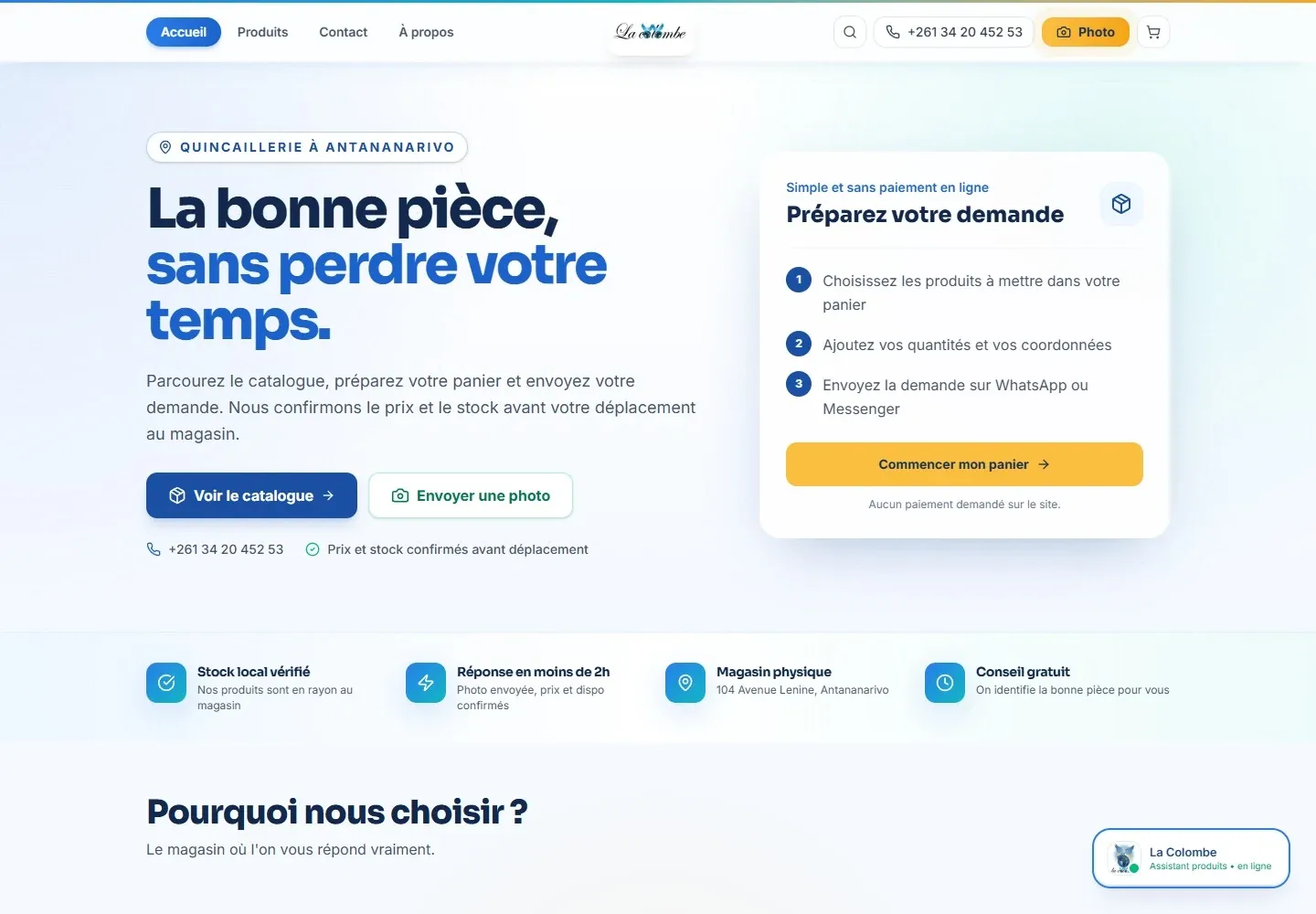 Page d’accueil du site de La Colombe Madagascar