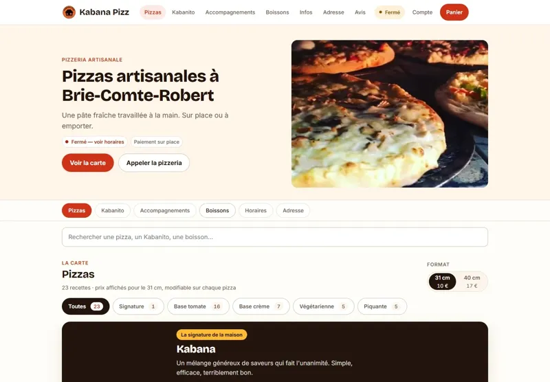 Aperçu du site Kabana Pizz